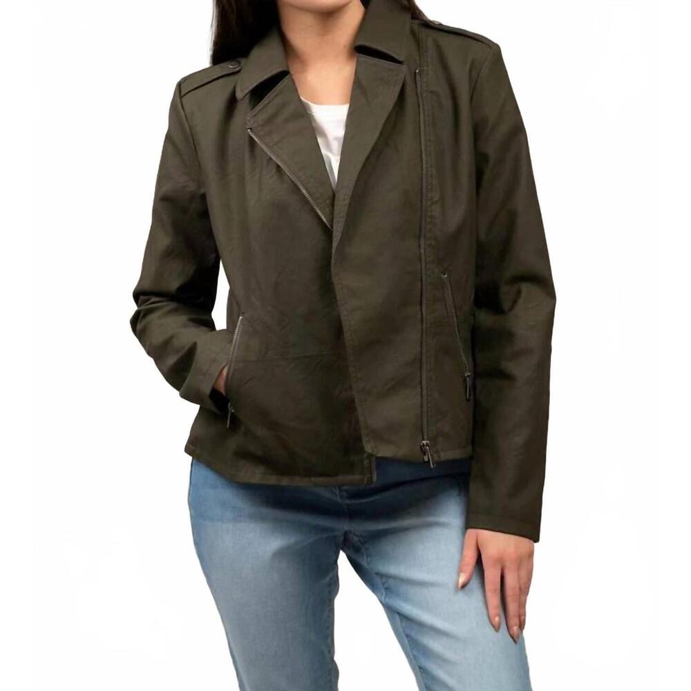 NEW BACCINI pleather moto jacket - plus in olive
